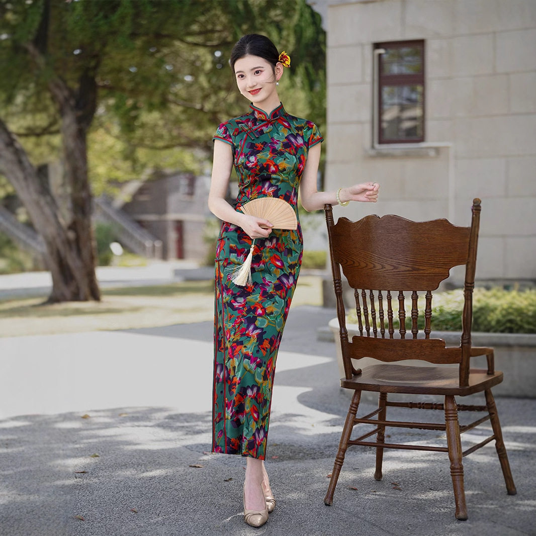 2026新款真丝旗袍桑蚕丝连衣裙复古中国风感女气质走秀长