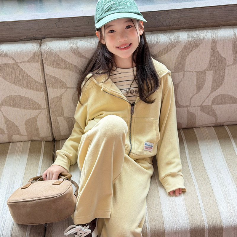女童套装韩系慵懒松弛感连帽外套阔腿裤两件套儿童舒适保暖套装潮