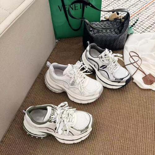 H55女鞋夏季新款简约厚底增高百搭网面休闲系带透气小众老爹鞋