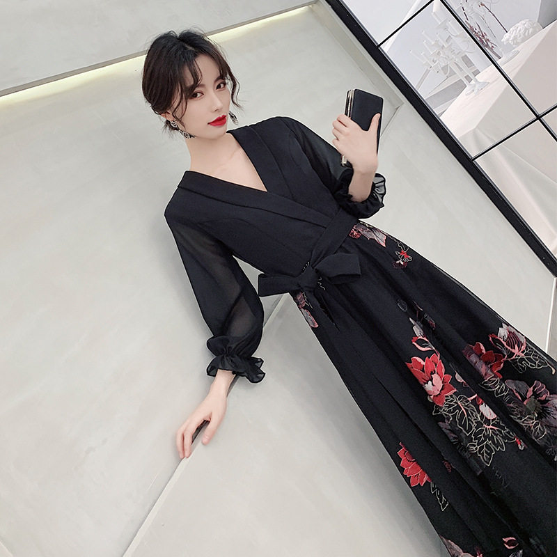 2026新款黑色晚礼服女夏秋宴婚纱