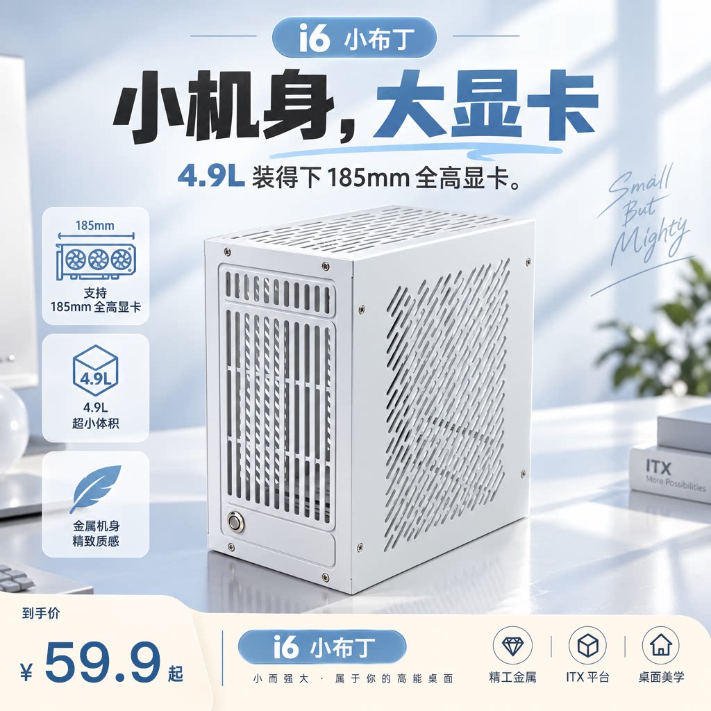 壳学实验室i6小布丁 ITX机箱4.9L桌面冰淇凌小机箱兼容全高显卡