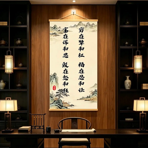 福在忍和让新中式励志书法字画挂画客厅办公室装饰画卷轴福再挂画