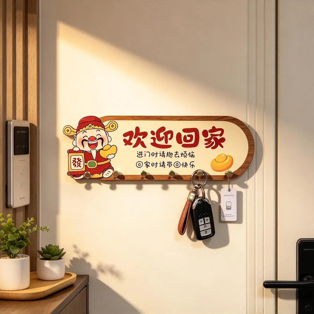 欢迎回家钥匙挂钩免打孔入户钥匙收纳架玄关墙面创意装饰排钩挂架