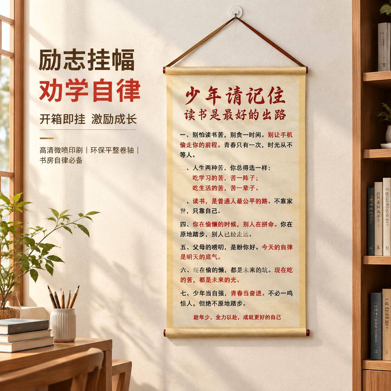 少年请记住家训挂画教育孩子励志客厅书房卧室背景墙装饰卷轴字画