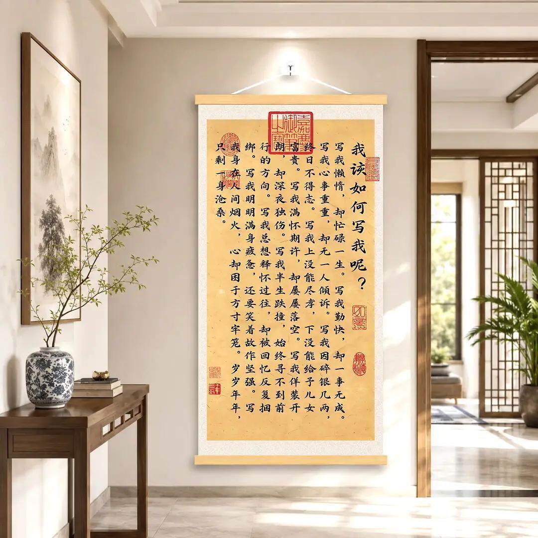 我该如何写我呢新中式挂画客厅玄关背景墙装饰挂图书房书法字画