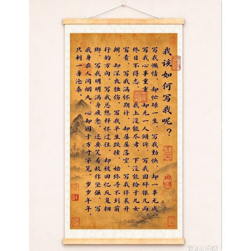 我该怎么写我呢书法卷轴装饰画家庭和睦客厅书房中式诗词文字挂画