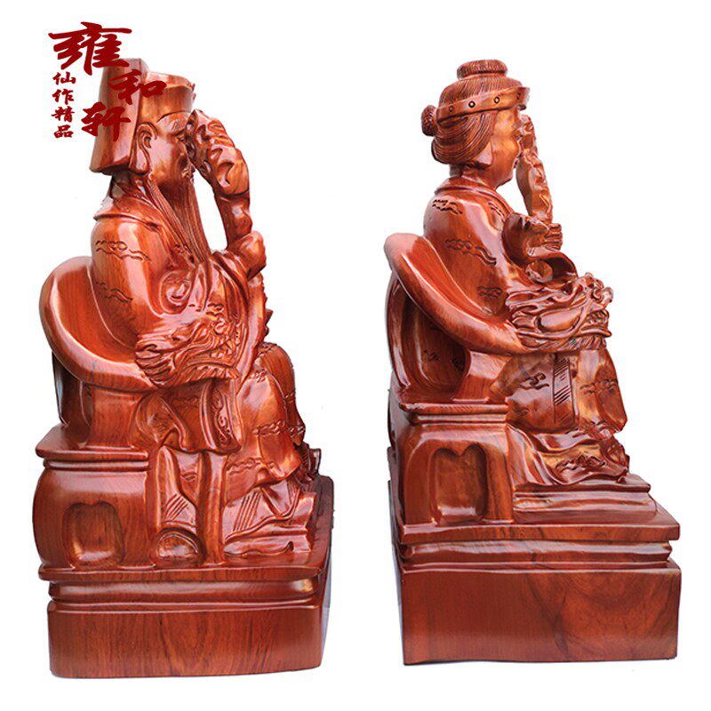 土地公土地婆花梨木雕福德正神家居供奉摆件工艺品镇宅招财助运