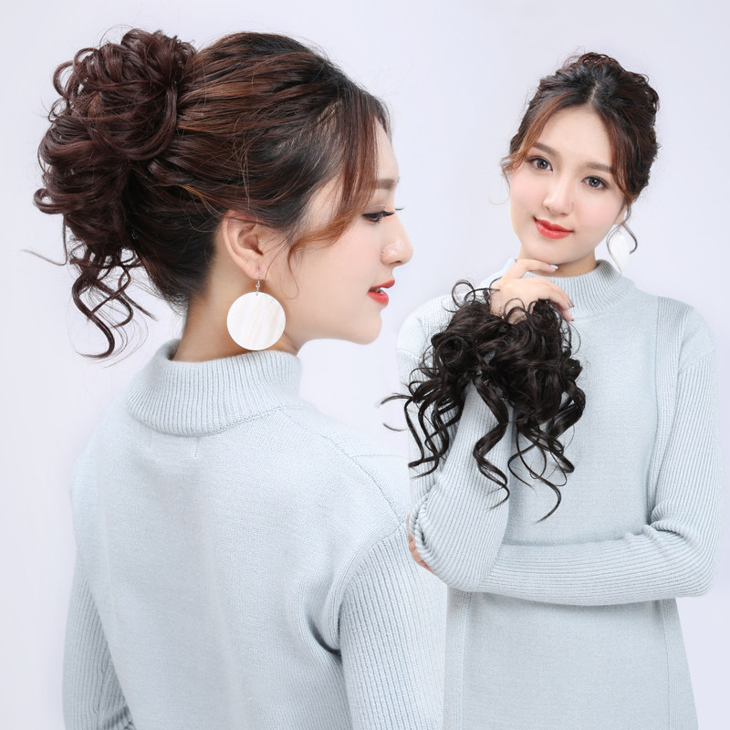 假发头丸子女发圈造型逼真丸子头蓬松发包花苞头盘发卷发包