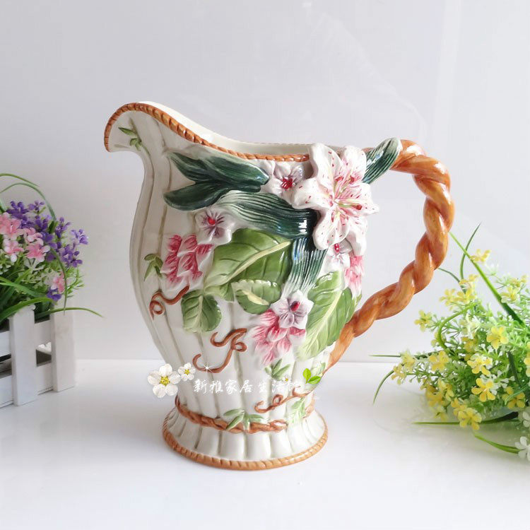 方亚花瓶百合富贵竹水罐雕陶瓷花瓶婚房摆件摆设装饰品