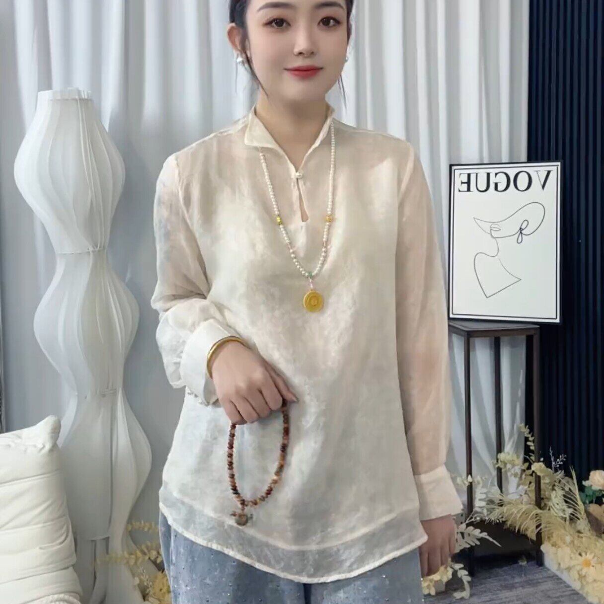 新中式立领长袖衬衫女2026春季新款宽松显瘦百搭减龄气质长袖上衣