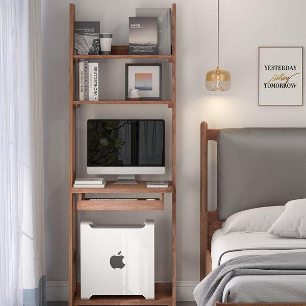 全实木书桌书架组合简易小户型卧室床头边电脑桌带书柜一体写字桌