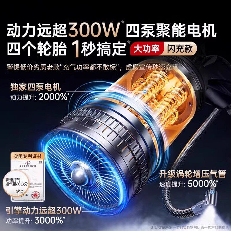 车载充气泵汽车用电动打气泵筒带测胎压便携式自行车轮胎加冲气宝