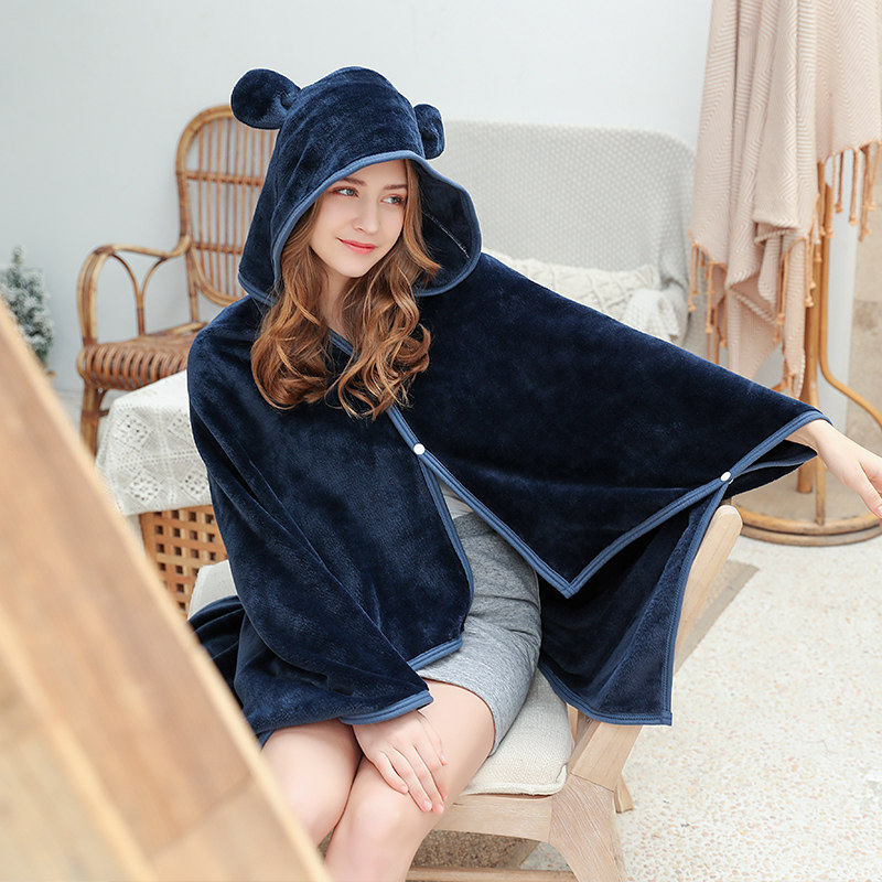加厚保暖法兰绒懒人披肩毛毯办公室中小学生午睡空调毯子披风斗篷