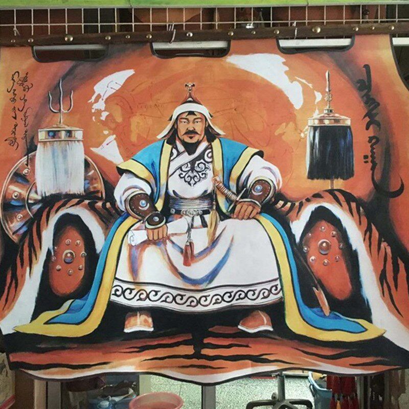 蒙古皮画成吉思汗像皮画蒙古大汗工艺品挂画蒙古包饭店餐厅装饰画