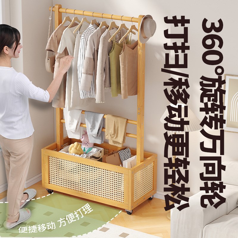 可移动衣帽架卧室落地挂衣架床边晚上放衣服神器家用收纳置物架子