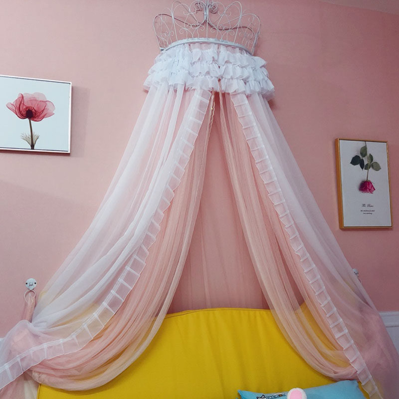 公主皇冠床幔蕾丝床头窗帘纱帐吊顶圆顶蚊帐宫廷韩式婚庆装饰床帘