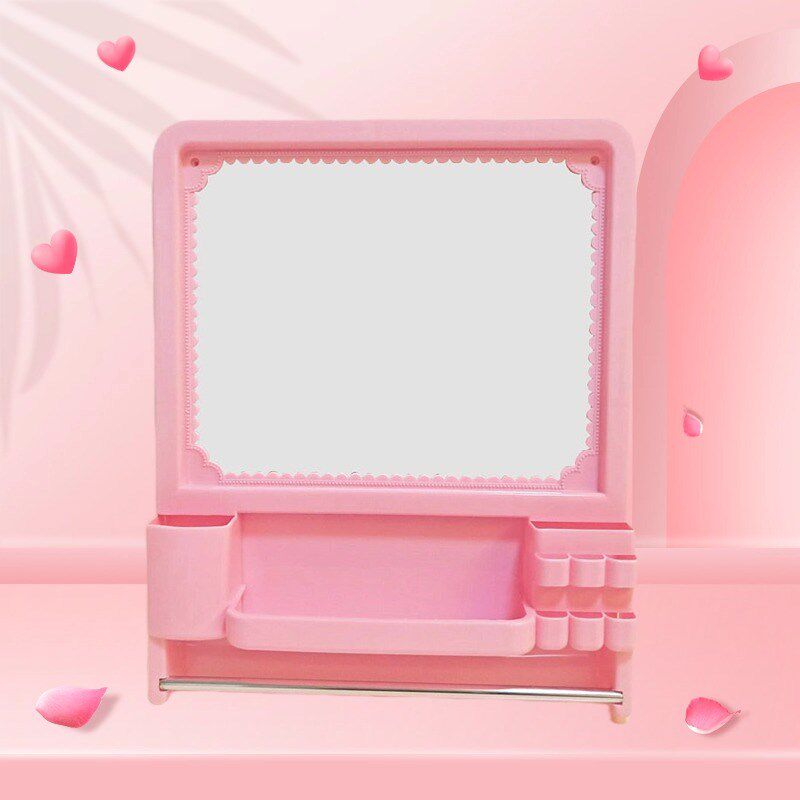 挂墙式免打孔小镜子家用卫生间厕所塑料挂镜浴室置物梳妆化妆镜