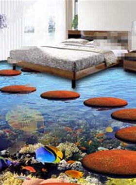 沙滩地面立体画地砖贴装饰主题贴纸3d立体海洋海水三地板地板贴墙
