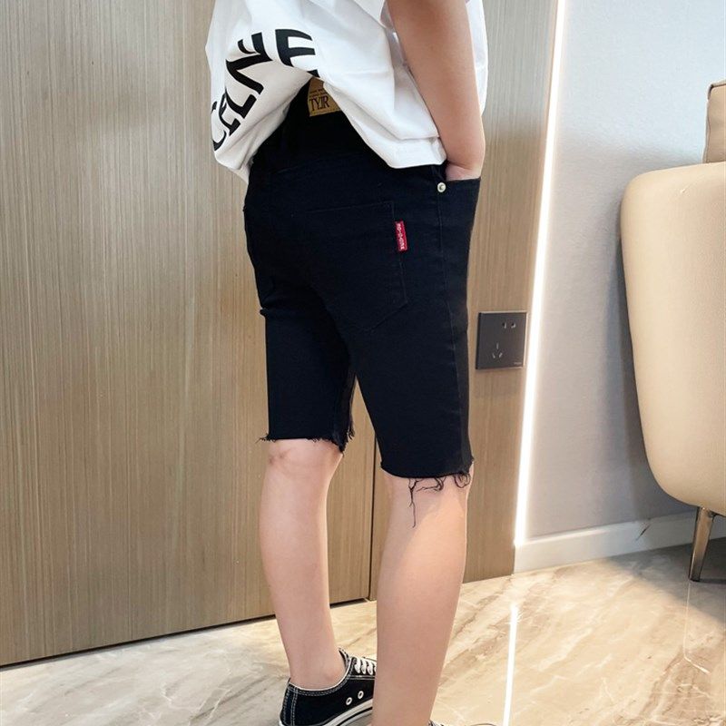 女童牛仔黑色小脚紧身短裤2024夏季新款宝宝建议百搭瘦版五分裤子