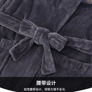 冬季加厚法兰绒男士睡袍外披大码睡衣珊瑚绒长款浴袍家居服浴衣