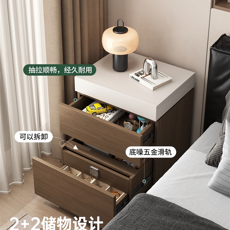 家用卧室智能暗格床头柜实木储物柜一体2025新款轻奢高级感置物架