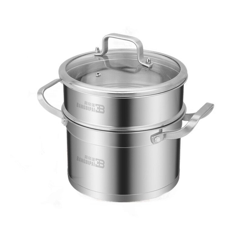 邦帝派宝宝辅食304不锈钢双层小蒸锅德式汤锅2层加厚复底2人用锅