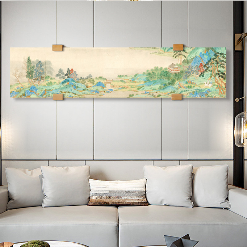 水墨宣言 新中式客厅背景墙挂画茶室横幅墙画青绿山水国画装饰画