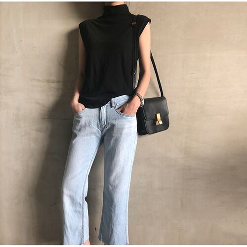 高领无袖背心打底手臂粗显瘦上衣微胖小衫夏外穿黑色吊带女内外搭