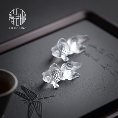 爱洛琳 手工迷你琉璃茶宠茶道零配 茶盘摆件创意金鱼简约茶台饰品