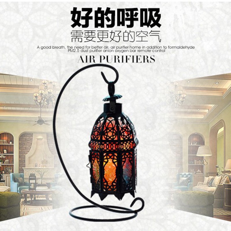 水晶盐灯 黑白铁艺镂空城堡水晶盐灯 欧式创意卧室灯床头台灯包邮