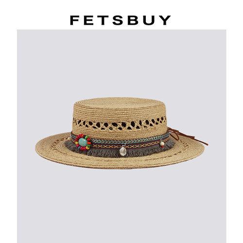 Fetsbuy波西米亚拉菲草编织帽