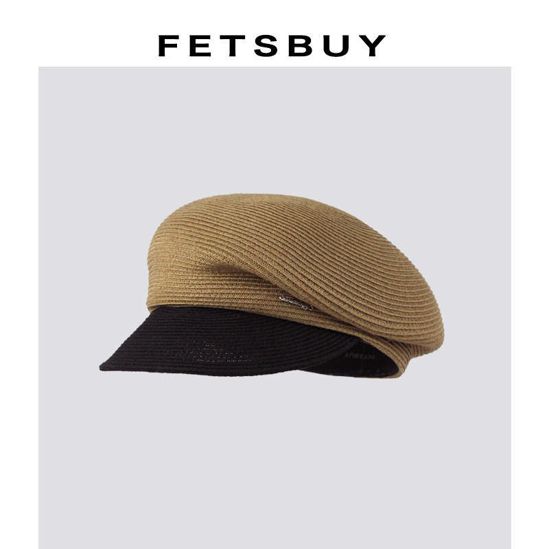 FETSBUY设计师定制款拼色编织报童帽立体短檐透气贝雷帽子显脸