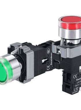 索维带灯按钮开关BW3361 BW3462平头带指示灯红绿黄蓝12V24V220V