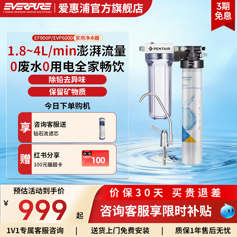 爱惠浦家用净水器厨房矿物质水过滤机除铅大流量EF900P/EVP6000
