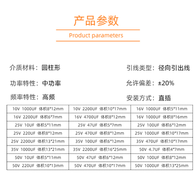 直插高频铝电解电容10v 16v 25V 35 50v 10 47 100 220  2200uF