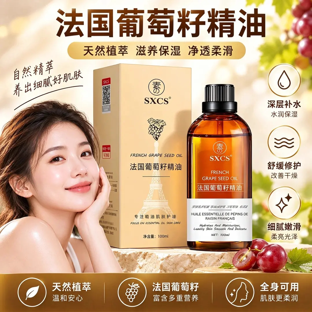SXCS素秀臣氏法国葡萄籽精油补水保湿紧致淡纹护肤精华液润肤油