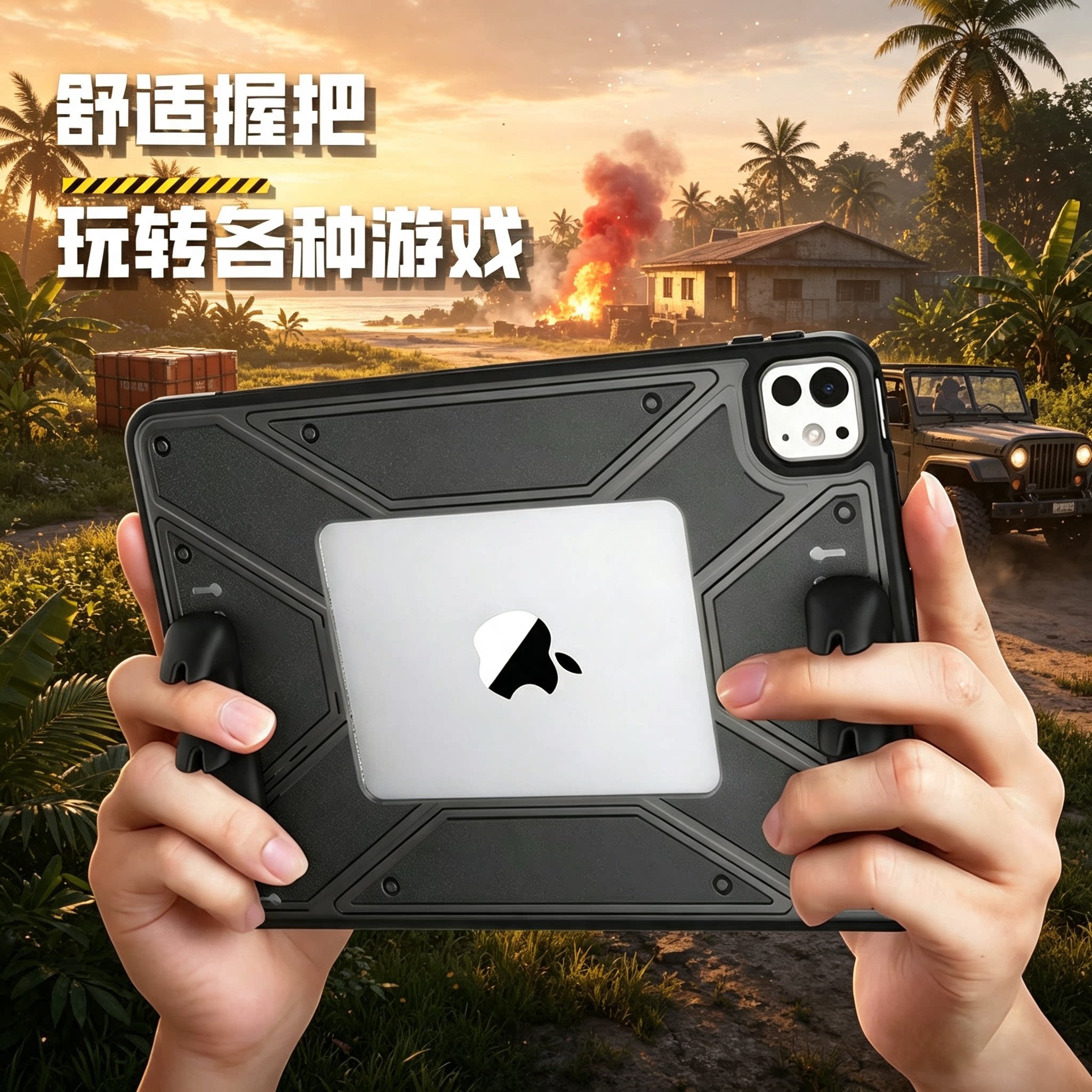 iPad保护套防摔硬壳游戏手柄支架平板电脑保护壳吃鸡神器电竞游戏保护套握把全包多功能pro11A16 mini6/7