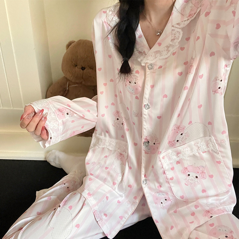 仲夏密码【美乐蒂】女款冰丝睡衣甜美可爱春夏季送闺蜜套装家居服