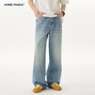 HomePanda冰蓝色天丝牛仔裤男夏季薄款美式cleanfit宽松A字阔腿裤