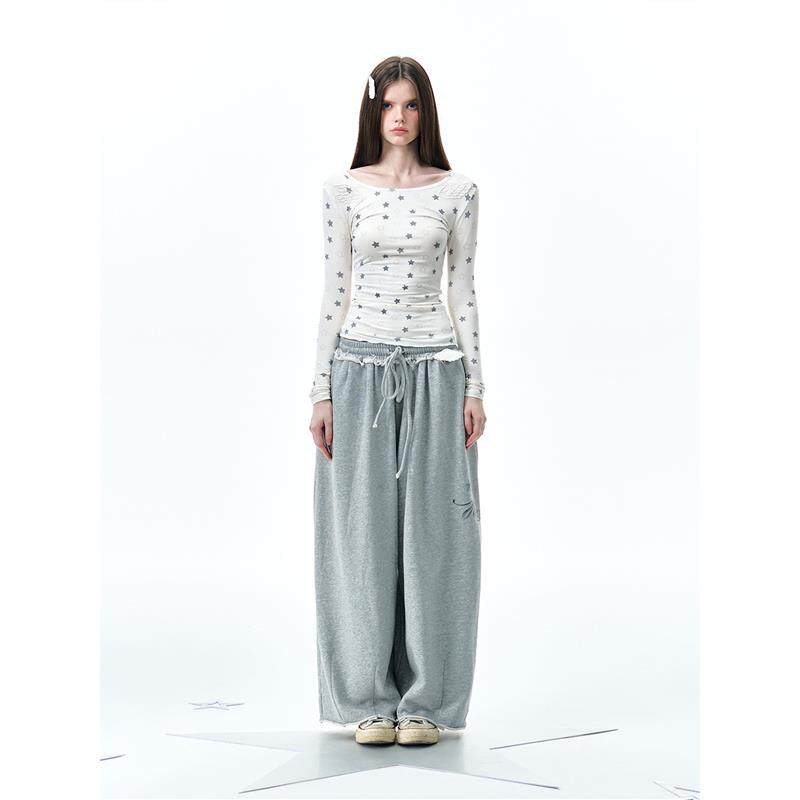 NECY【8/7 20:00】原创翅膀刺绣星星满印上衣 修身显瘦T恤