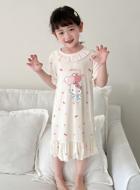 女童连衣裙公主裙儿童睡裙女夏季薄款卡通印花边领子宝宝裙子a类