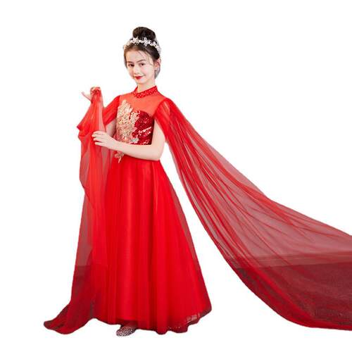 2026新款儿童古筝演出服夏季款中国风儿童合唱服水袖旗袍女长裙钢