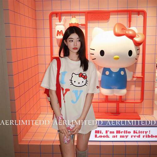 韩国正品25SS新款Open YY联名H*Kitty猫印花短袖潮牌宽松T恤女
