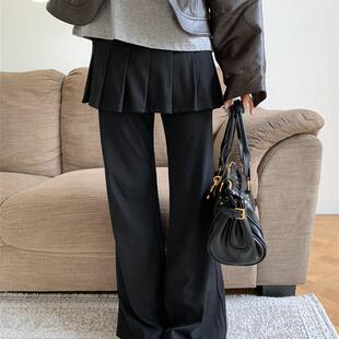 屁帘休闲裙裤 韩系假两件叠穿层次感直筒长裤 子 秋冬季 Sleep