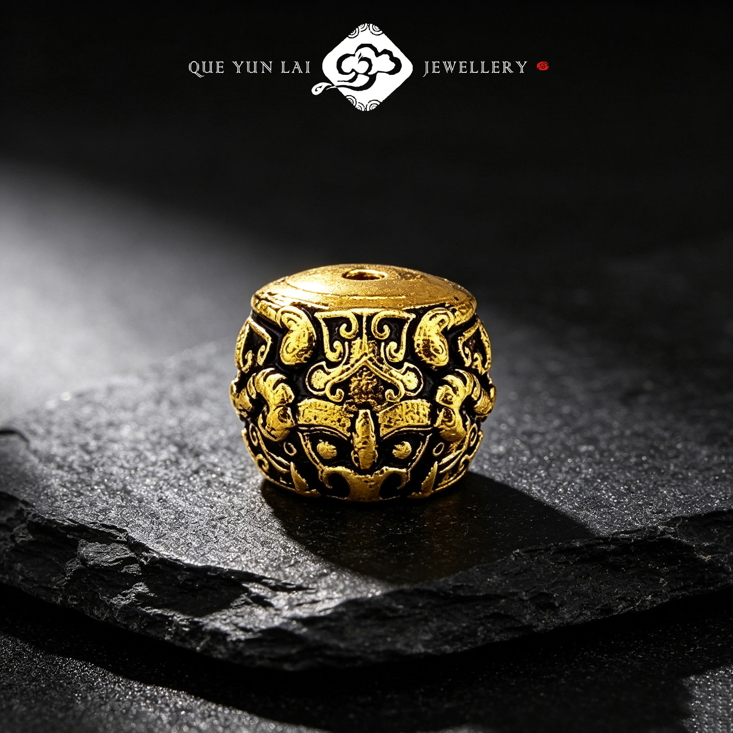 999足金囚牛鼓珠古法黄金隔珠图片