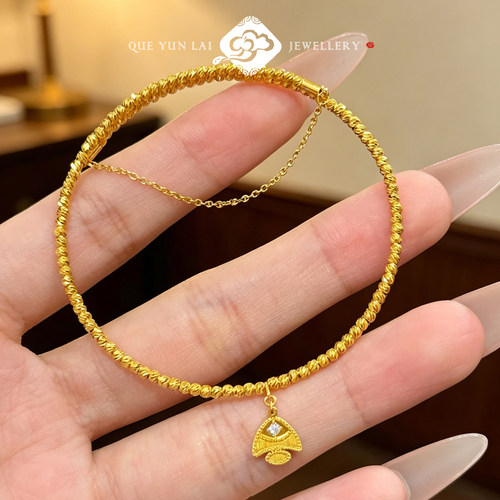 5G黄金手链镯999足金招财小吊牌