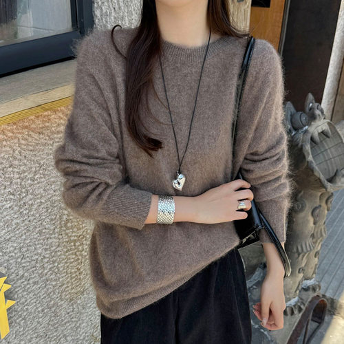 [拉绒系列]丝羊绒圆领拉毛毛衣女26秋季新款女装中厚款羊毛针织衫