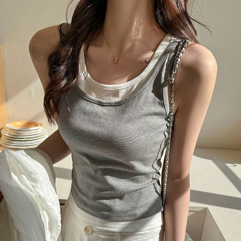 美式假两件吊带背心女夏季新款设计感小众辣妹外穿显瘦遮副乳上衣