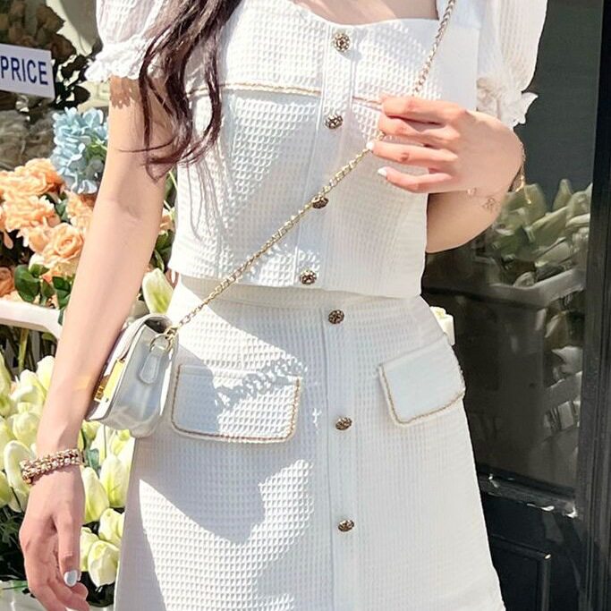 2026夏季新款时尚拼接白色小香风连衣裙套装小个子两件套夏季