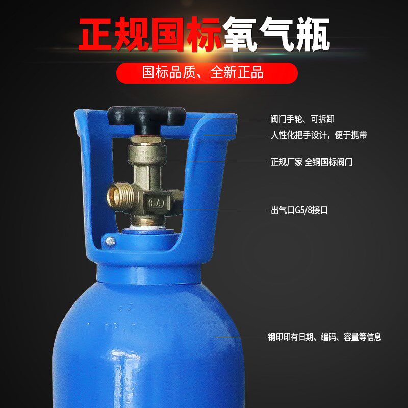 国标氧气瓶5升便携式小罐工业用家用10L小钢瓶 锰钢瓶身氧气空瓶